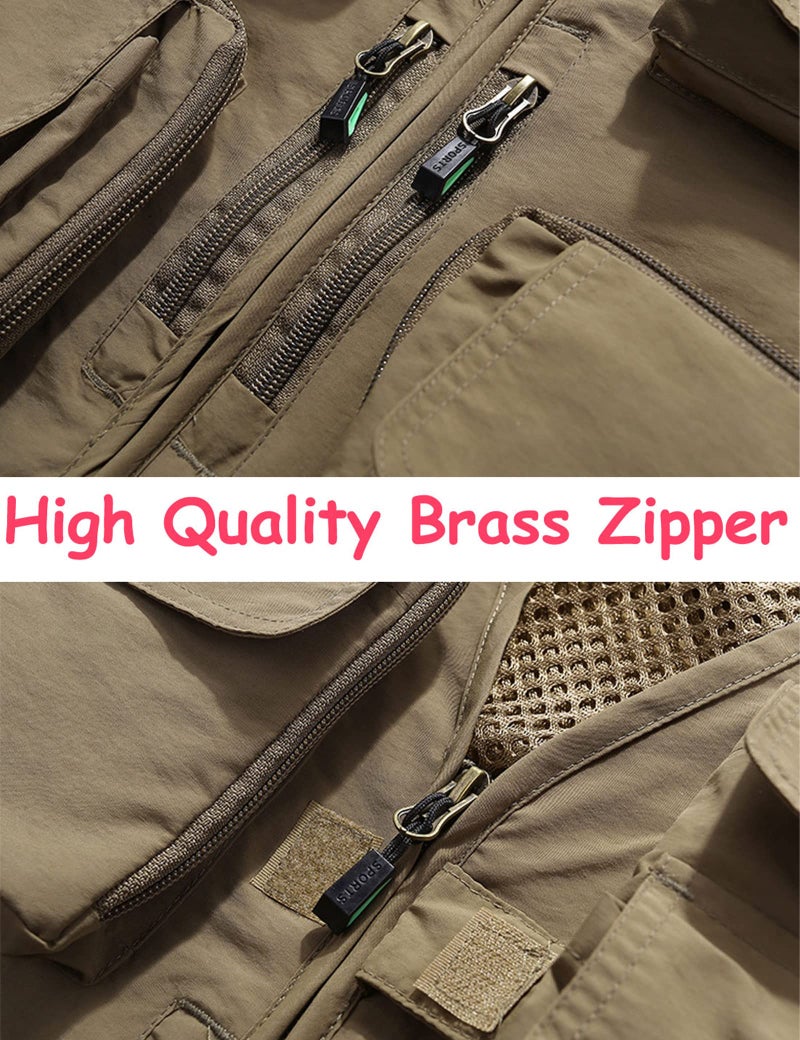 Flygo Men's Casual Lightweight Outdoor Fishing Work Safari Travel Photo Cargo Vest Jacket Multi Pockets(Medium, Army Green) - Image 2